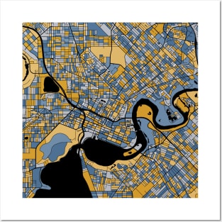Perth Map Pattern in Blue & Gold Posters and Art